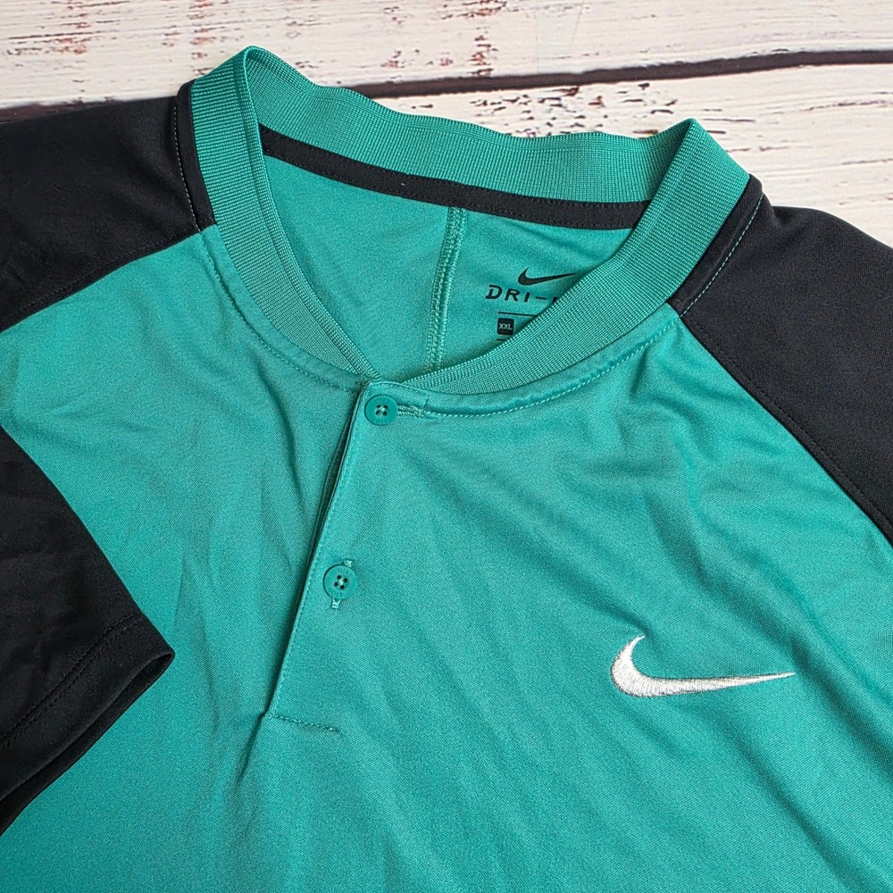 Nike Dri-FIT Dry Momentum Blade Collar Golf Polo Men 2XL Teal Black Short Sleeve